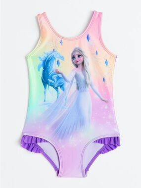 H&M Disney Frozen Printed Ruffle Trim Swimsuit size 3/4T